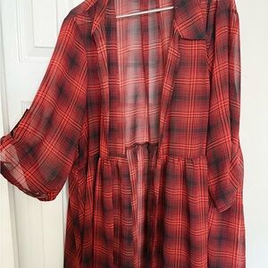 Torrid Sheer Red Plaid High-Low Top
